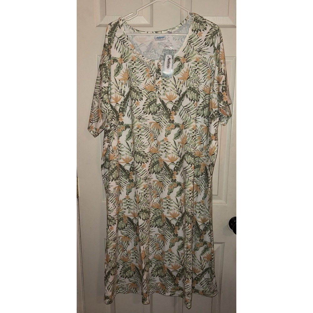 National Women's Tropical Print Lounger‎ House Dress 3x Floral Short Sleeve Knit